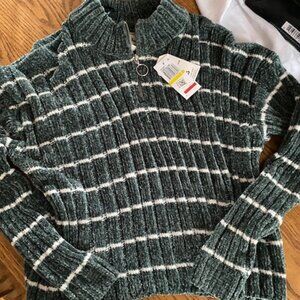 NEW with tags Hippie Rose brand stormy sage striped sweater with 3/4 zipper